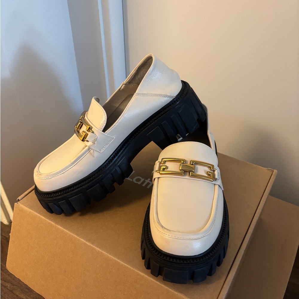 Chic Cream Loafers with Gold Detail